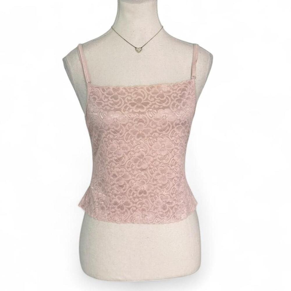 Baby Pink Lace Y2K Staple Piece Fairy Core Fitted Cami Tank Top Size Medium
